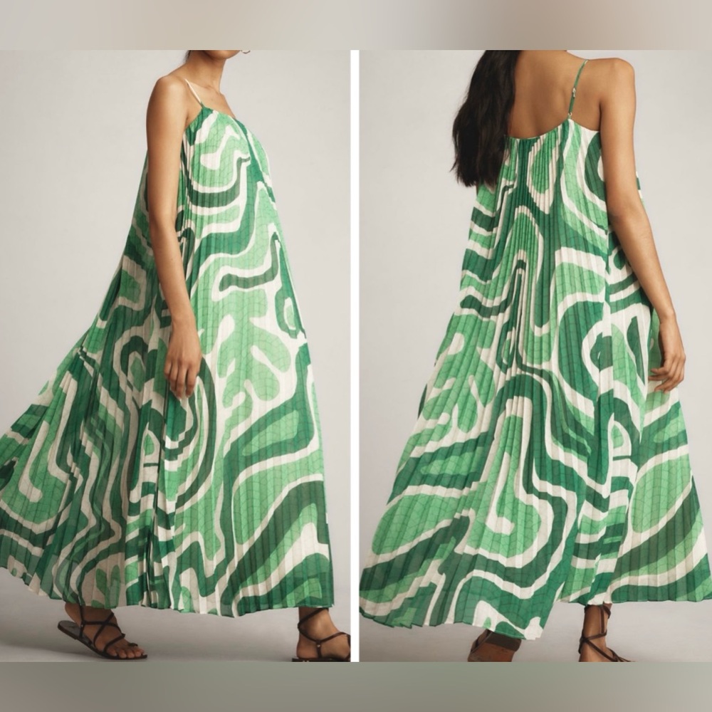 Farm Rio Square Neck Pleated A-Line Maxi Dress, Size M